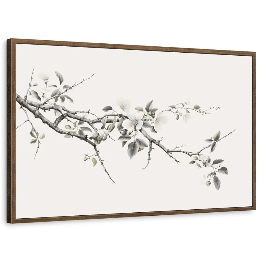 Serene Blossom Branch Ink Painting