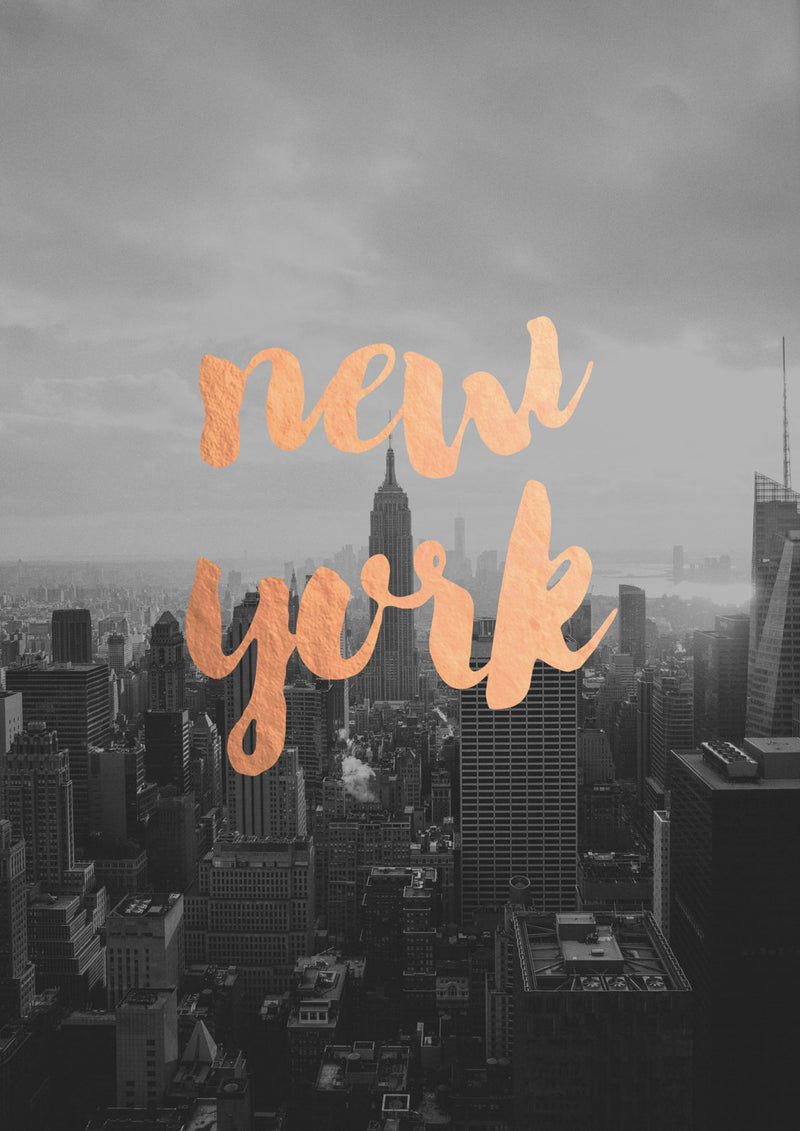 Peach Gold New York Cursive Cityscape