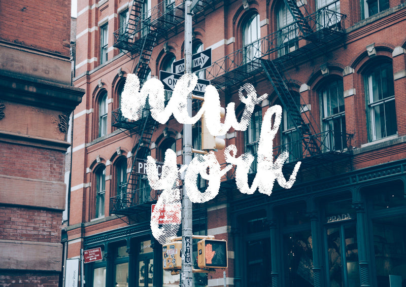 Manhattan Red Brick and Teal Storefront Cityscape