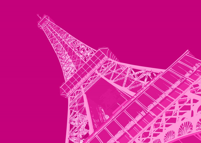Vibrant Pink Eiffel Tower Line Art