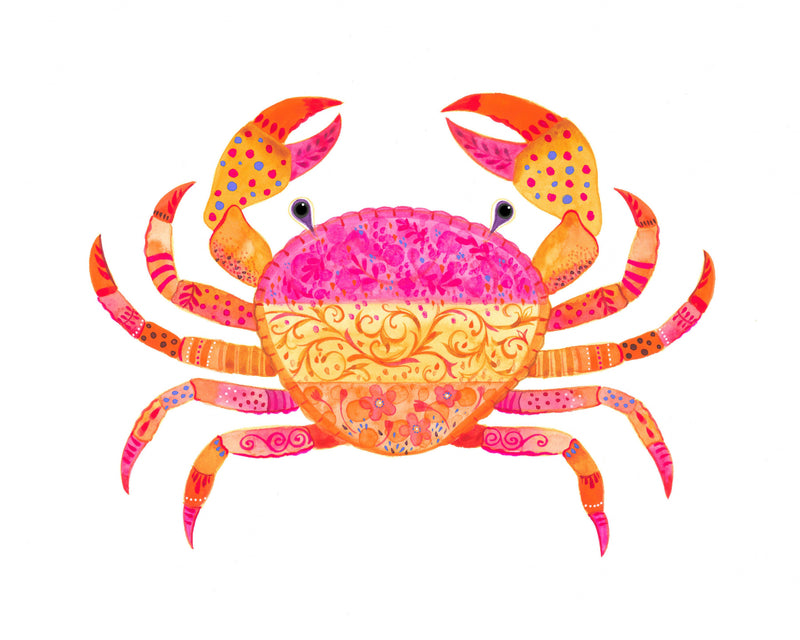 Patterned Pink and Orange Crab Illustration