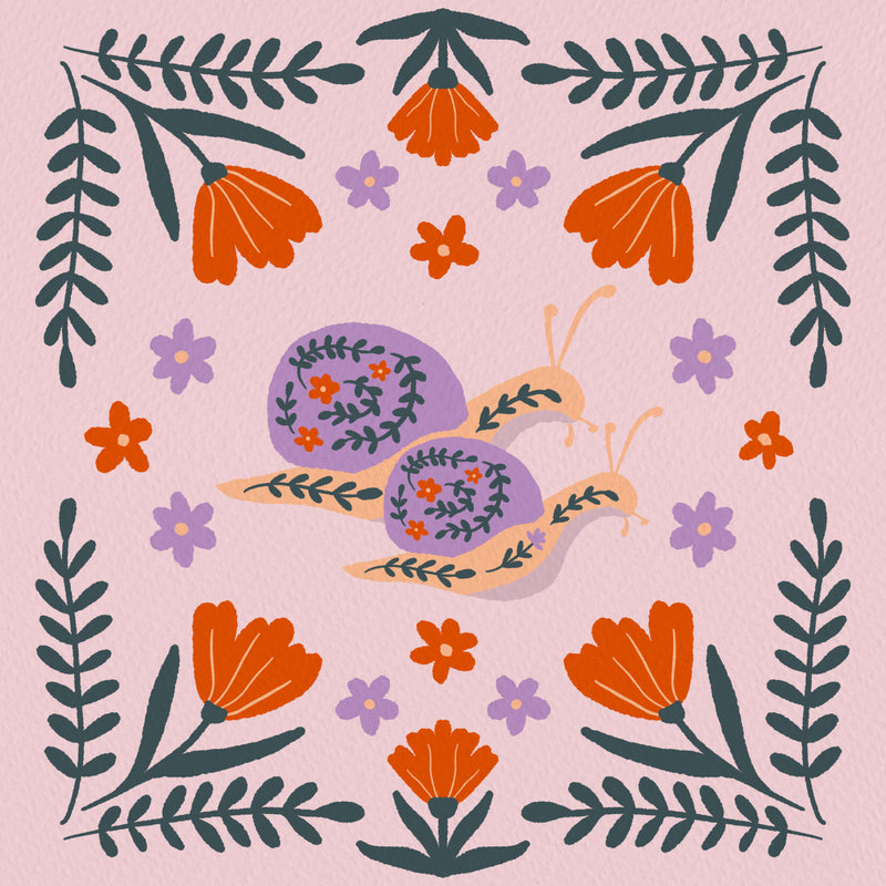 Floral Garden Snail Folk Art Motif