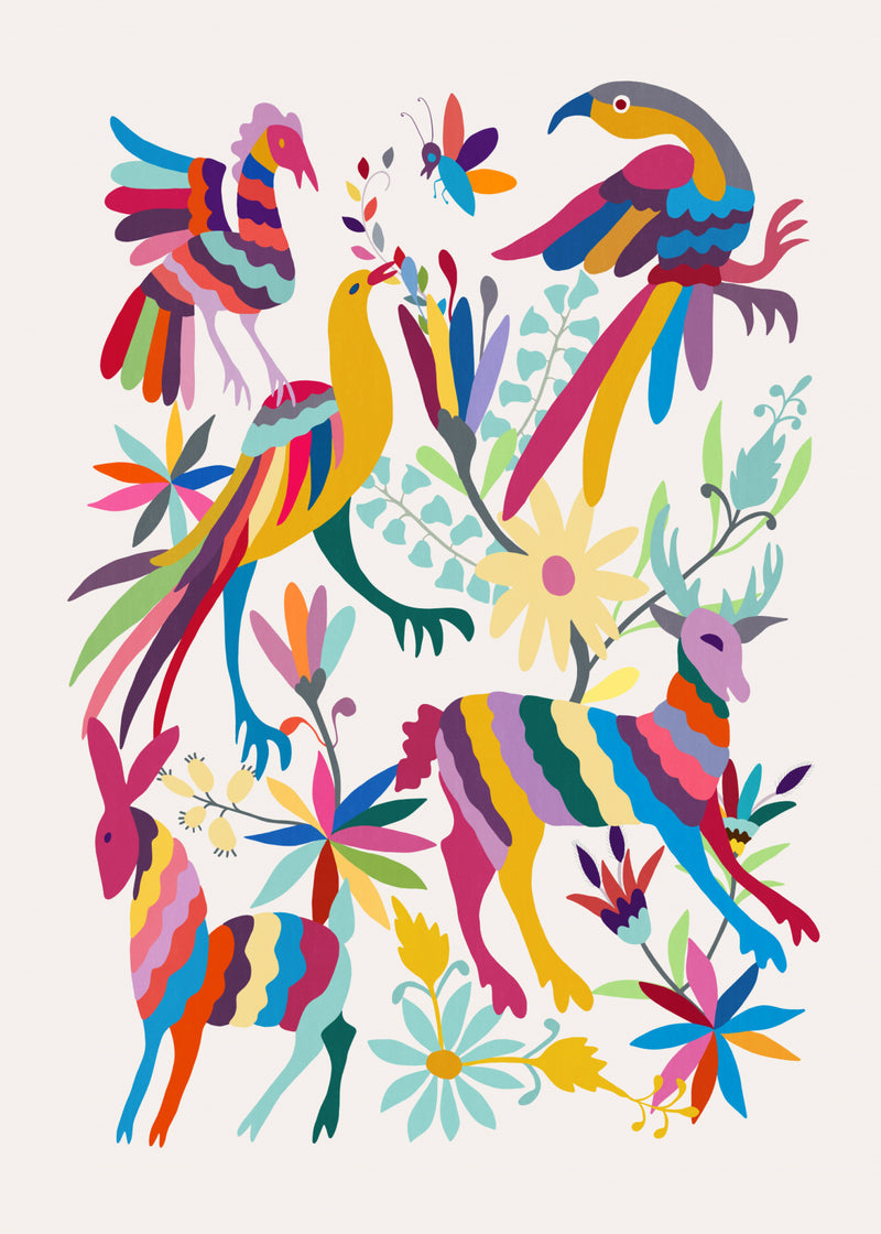 Vibrant Folkloric Animal Garden Composition