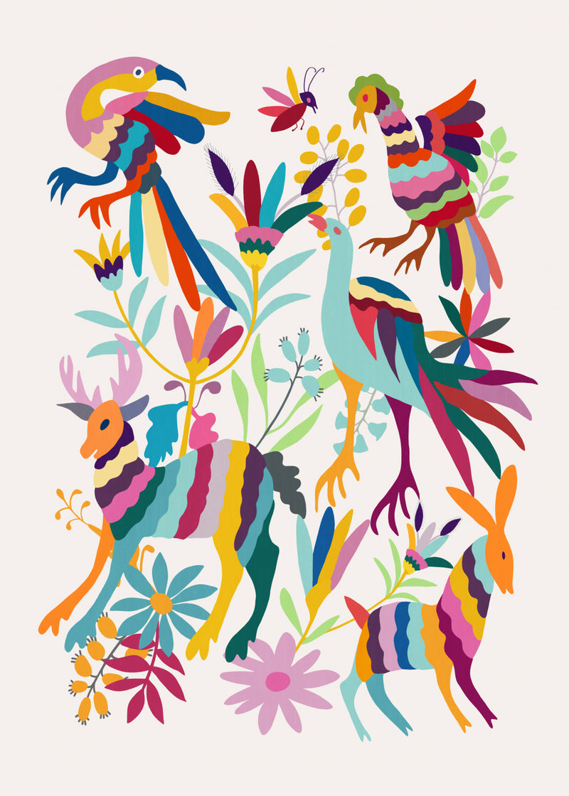 Folksy Mexican Fauna and Flora Garden Illustration