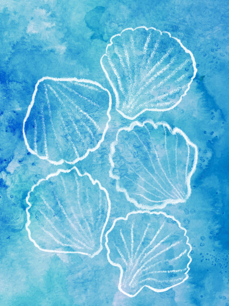 Watercolor Seashells in Cerulean Blue