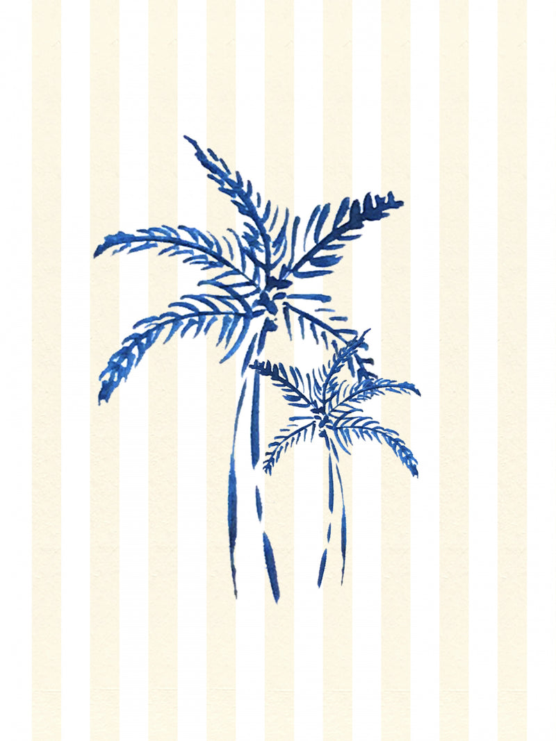 Coastal Blue Palm Striped Illustration
