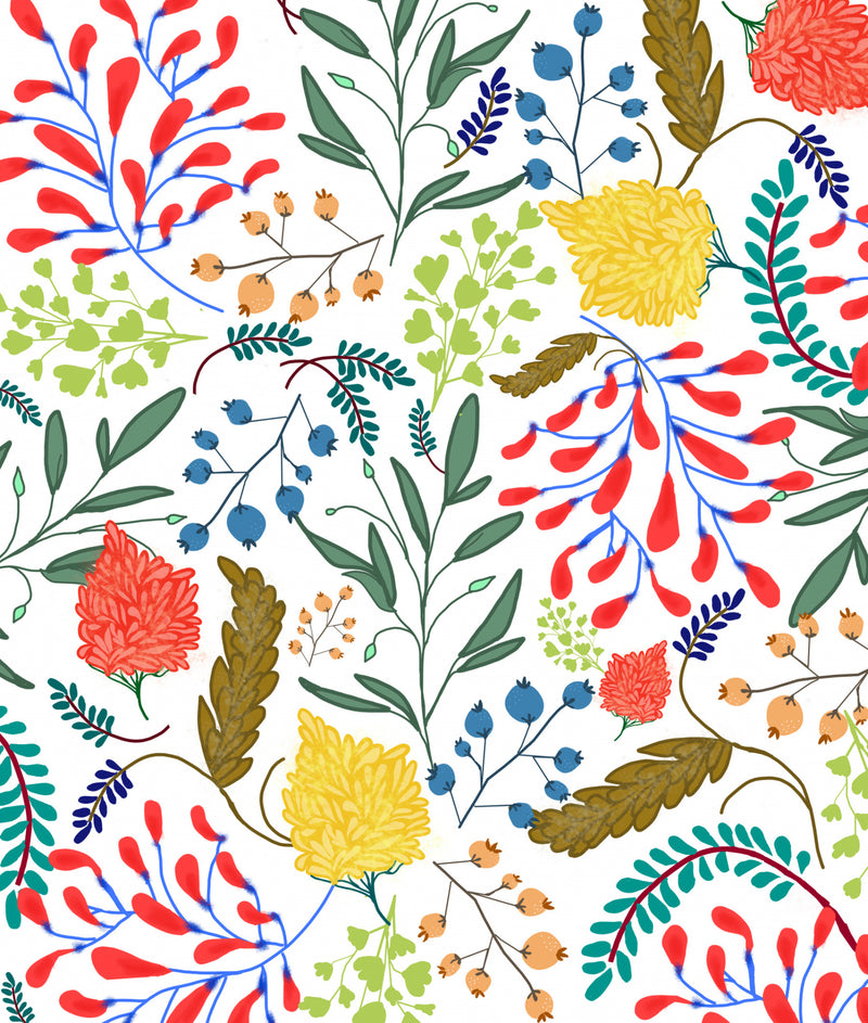 Vibrant Botanical Meadow Floral Pattern