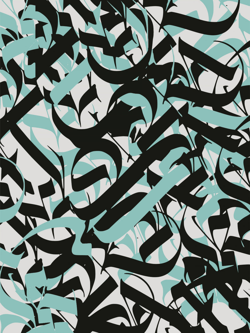 Black and Teal Gothic Calligraphy Abstract