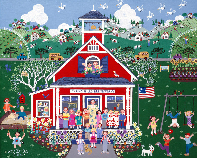 One-Room Schoolhouse Countryside Community Scene