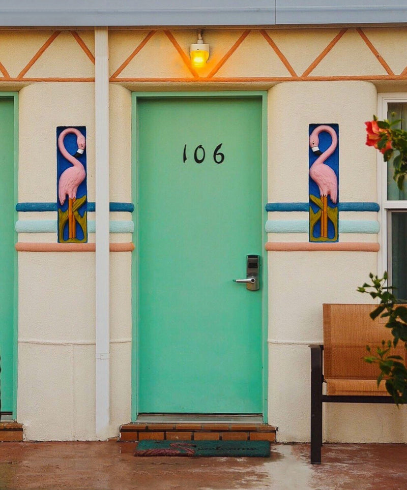 Retro Art Deco Miami Flamingo Door
