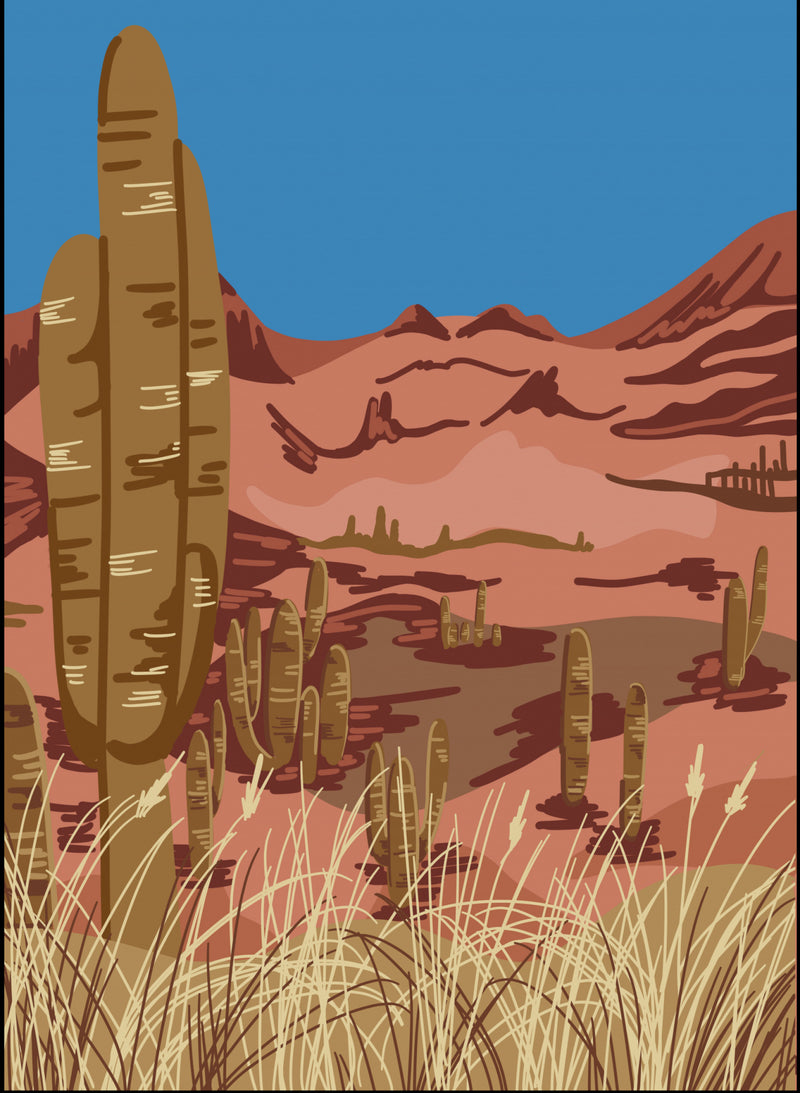 Sonoran Desert Saguaro Sunset Illustration