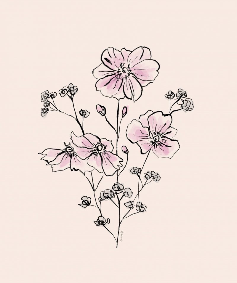 Delicate Pink Floral Line Art Bouquet