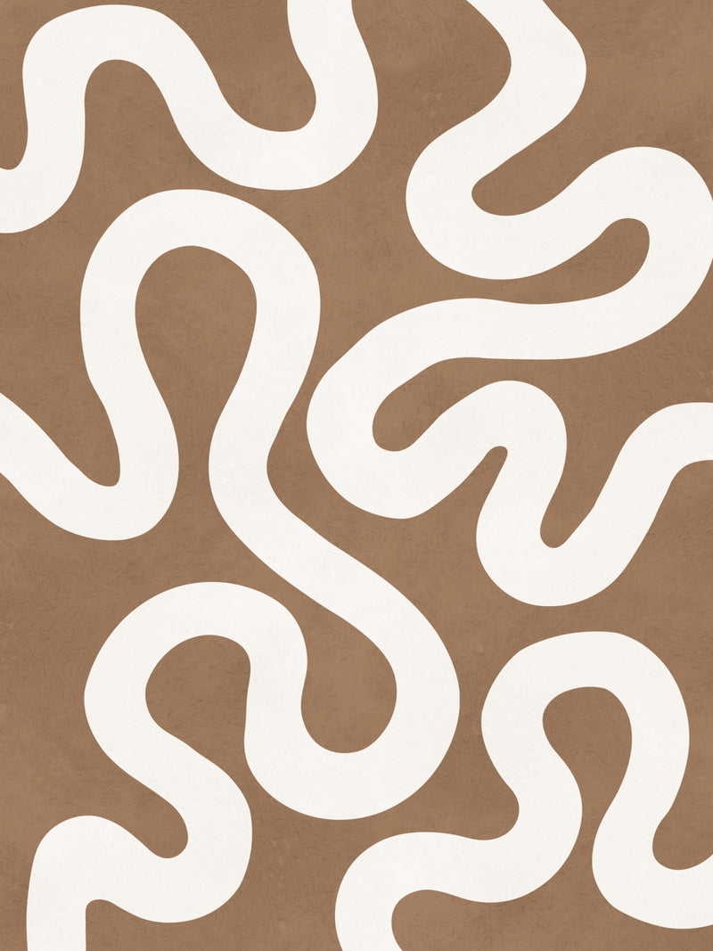 Minimalist Taupe and White Wavy Line Abstract